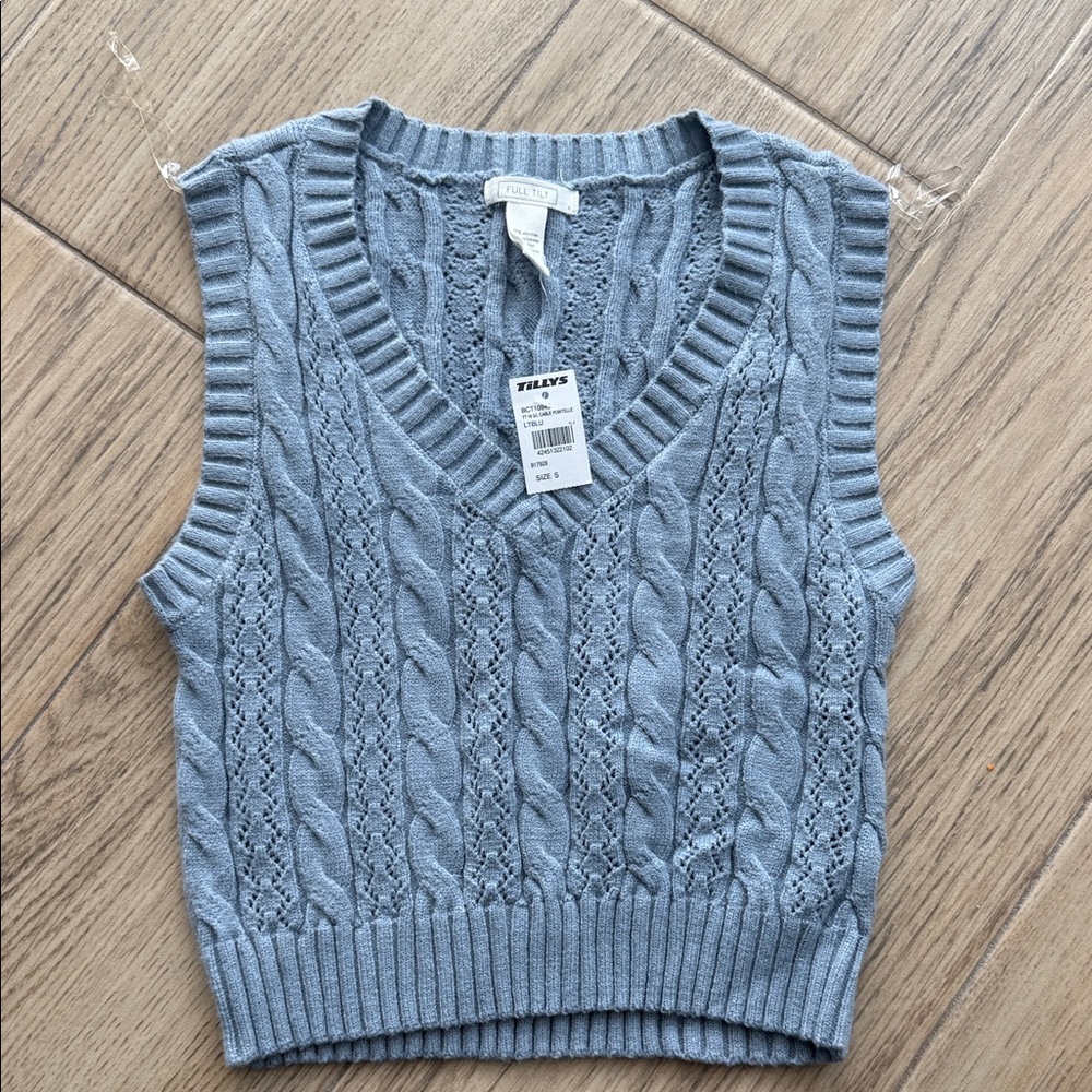 Full Tilt Blue Cable Knit Sweater Vest